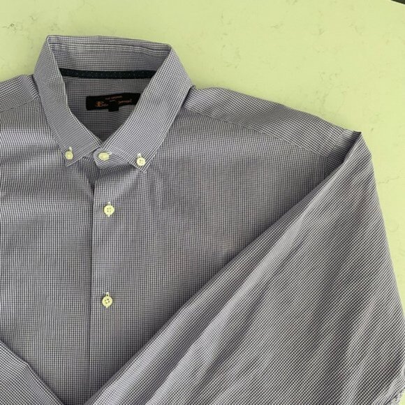 Ben Sherman LS Button Down Oxford Collar Check Print Shirt Purple White Sz 165 - Picture 7 of 15